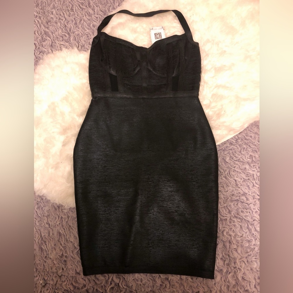 SOLD Bella Barnett Halter Black Metallic Cocktail Dress Bodycon Sheer